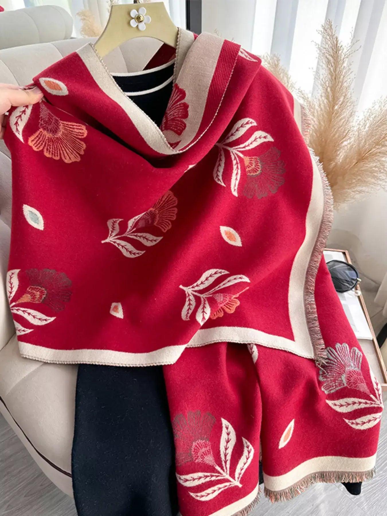 Printed Raw Hem Shawl - Trendsi - Flyclothing LLC