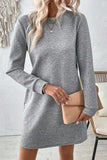 Textured Round Neck Long Sleeve Mini Dress - Trendsi - Flyclothing LLC