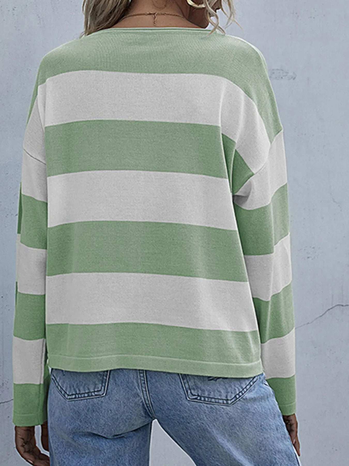 Striped Casual Long Sleeve Knit Top - Trendsi - Flyclothing LLC