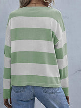 Striped Casual Long Sleeve Knit Top - Trendsi - Flyclothing LLC