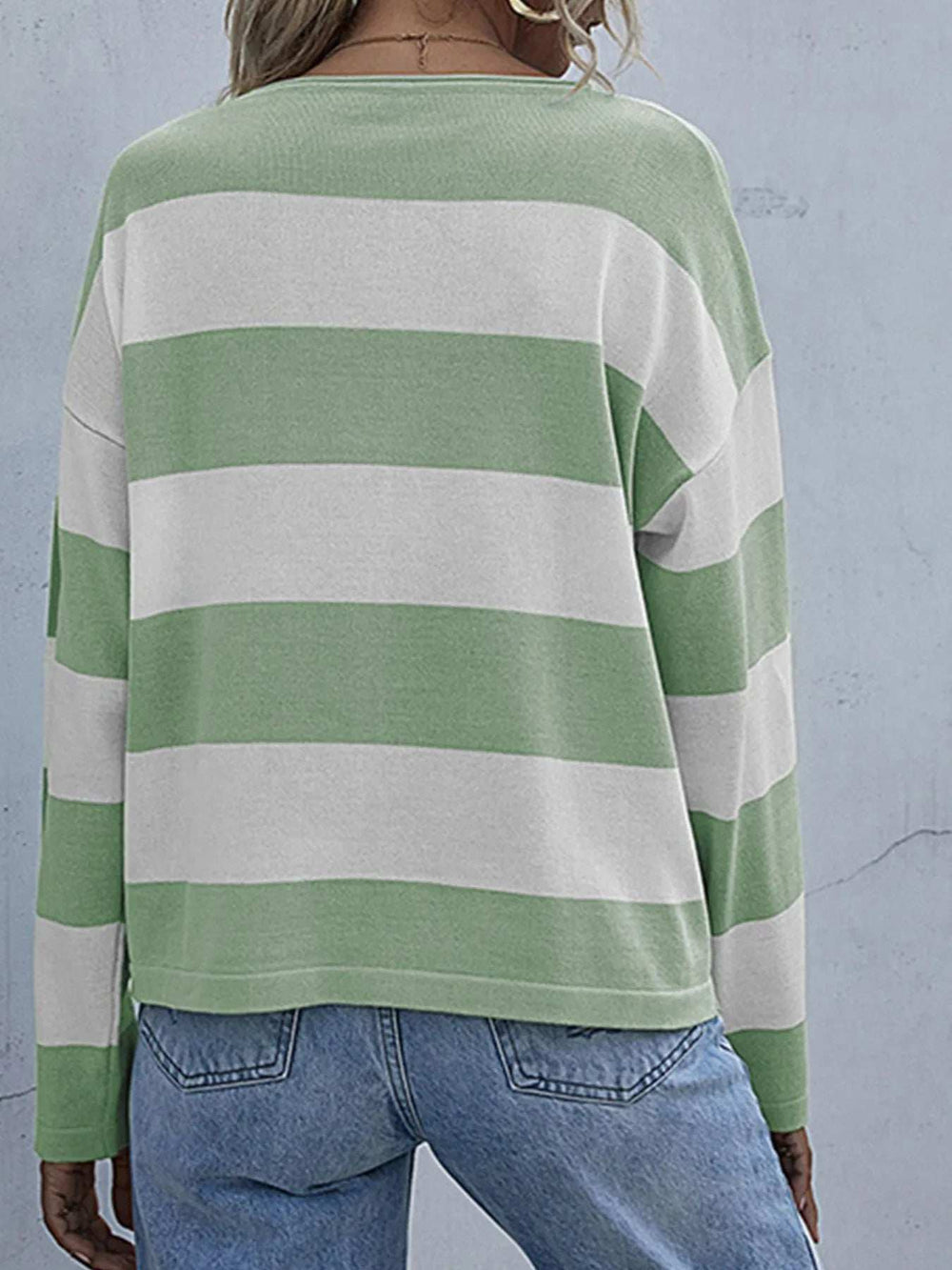 Striped Casual Long Sleeve Knit Top - Trendsi - Flyclothing LLC