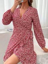 Floral Print Wrap Mini Dress - Trendsi - Flyclothing LLC