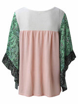 Full Size Printed Round Neck Three-Quarter Sleeve Blouse - Trendsi - Flyclothing LLC