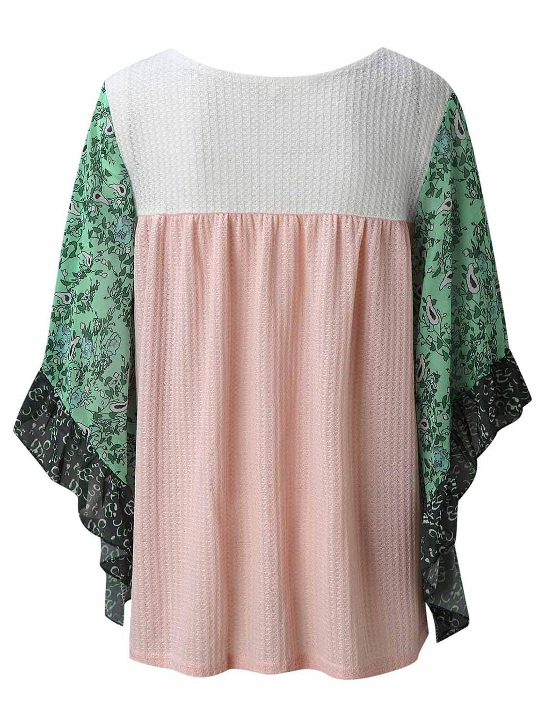Full Size Printed Round Neck Three-Quarter Sleeve Blouse - Trendsi - Flyclothing LLC