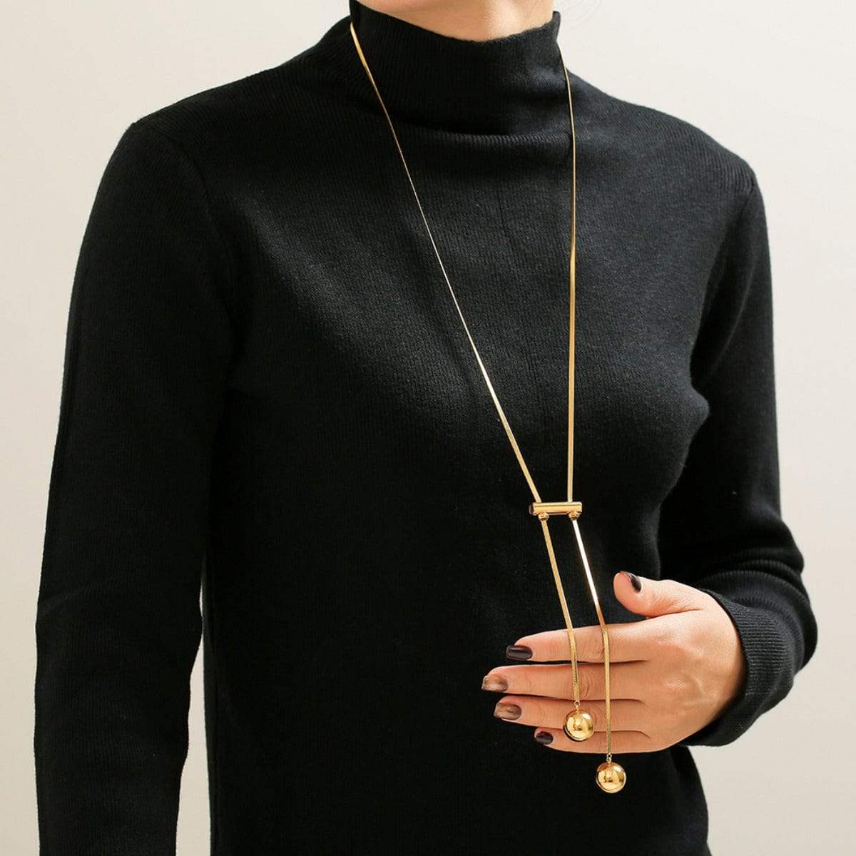 18K Gold-Plated Titanium Steel Hollow Bead Necklace - Trendsi - Flyclothing LLC