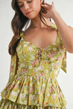 MABLE Floral Print Shoulder Tie Layered Mini Dress - Trendsi - Flyclothing LLC