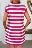 Contrast Striped Round Neck Short Sleeve Mini Dress - Trendsi - Flyclothing LLC