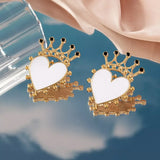 Crown Heart Stud Earrings - Trendsi - Flyclothing LLC