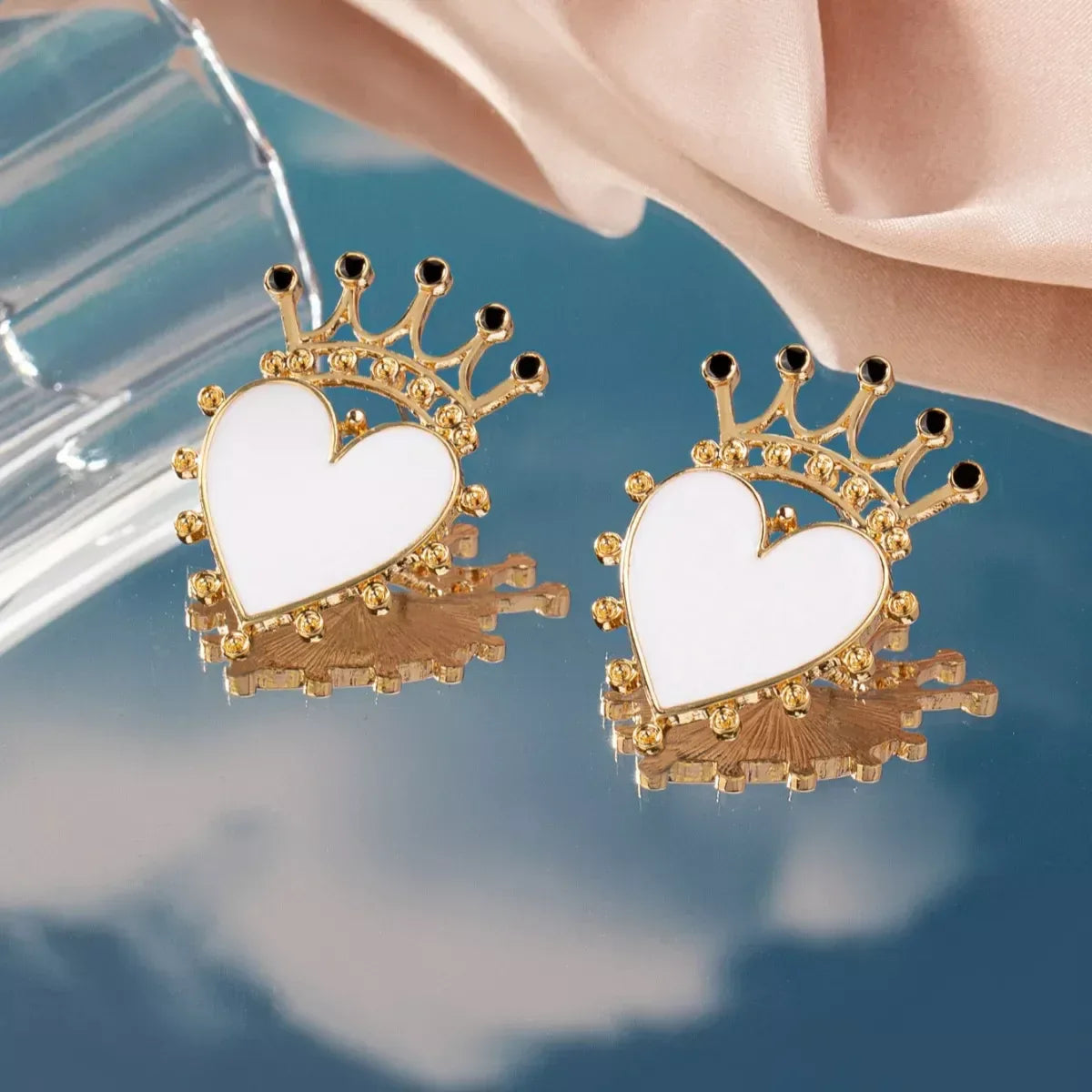 Crown Heart Stud Earrings - Trendsi - Flyclothing LLC