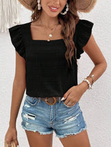 Ruffled Square Neck Cap Sleeve Blouse - Trendsi - Flyclothing LLC