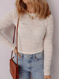 Sheer Lace Long Sleeve Cropped Top - Trendsi - Flyclothing LLC
