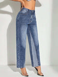 Contrast Patchwork Straight Jeans with Pockets - Trendsi - Flyclothing LLC