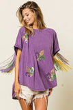 BiBi Vintage Washed Fleur Mardi Gras Top - Trendsi