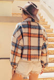 BiBi Brushed Plaid Crop Jacket with Pockets - Trendsi - Flyclothing LLC
