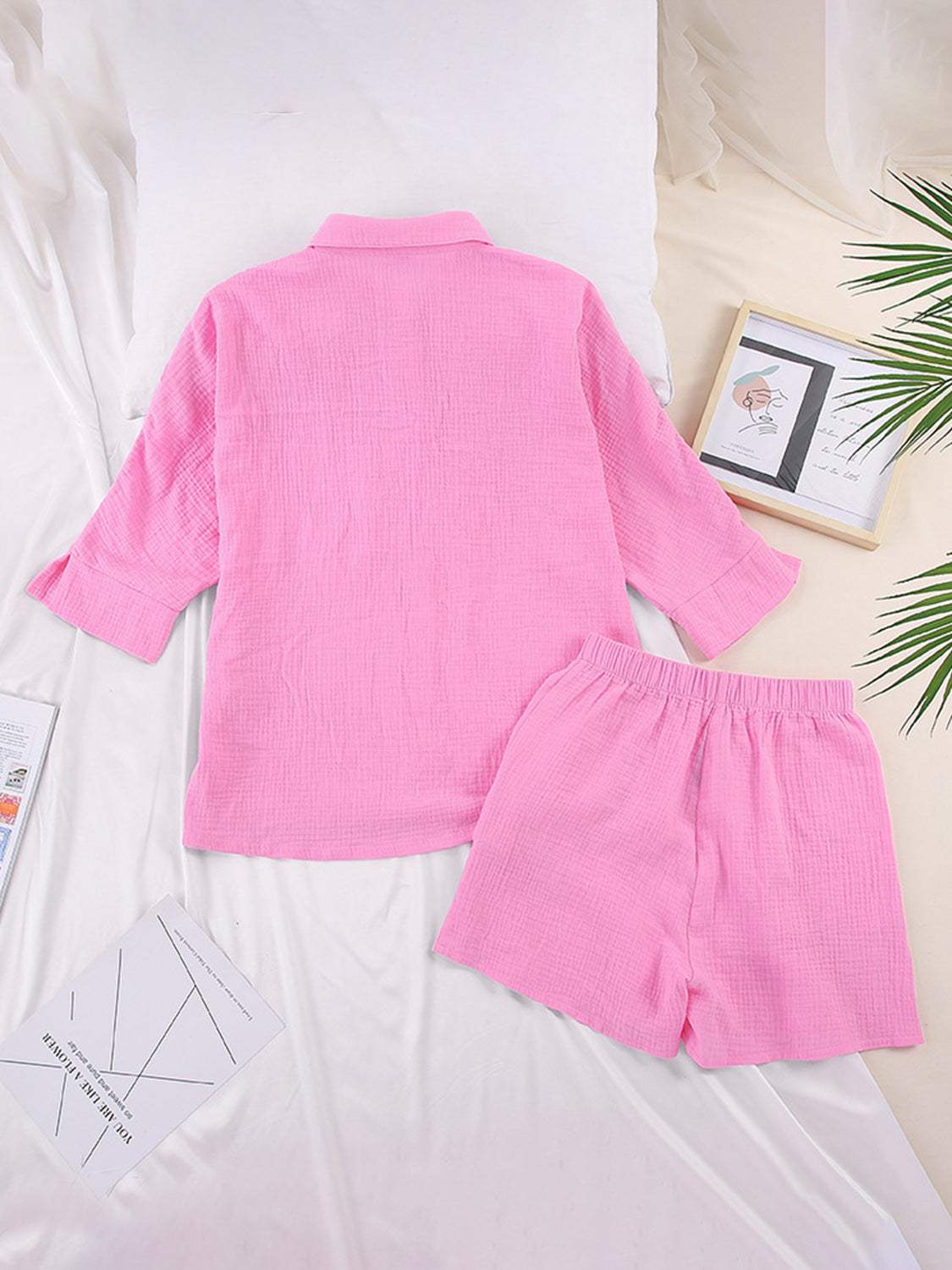 Texture Button Up Shirt and Shorts Set - Trendsi - Flyclothing LLC