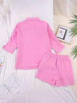 Texture Button Up Shirt and Shorts Set - Trendsi - Flyclothing LLC