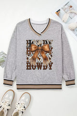 Howdy Graphic V-Neck Sweatshirt - Trendsi - Flyclothing LLC