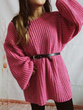 Boat Neck Long Sleeve Sweater with Belt - Trendsi - Flyclothing LLC