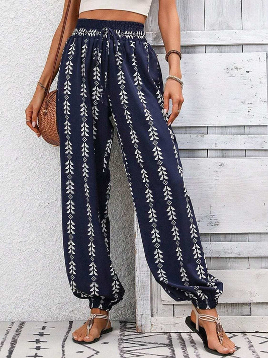 Tied Printed High Waist Pants - Trendsi - Flyclothing LLC
