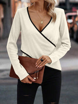 Full Size Crisscross Contrast Trim Long Sleeve T-Shirt - Trendsi - Flyclothing LLC