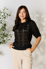 Mandy Ribbed Trim Round Neck Knit Top - Trendsi - Flyclothing LLC