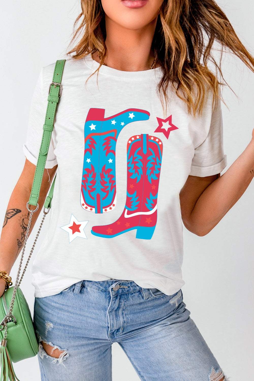Boots Round Neck Short Sleeve T-Shirt - Trendsi - Flyclothing LLC