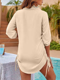 Texture Drawstring Half Sleeve Blouse - Trendsi - Flyclothing LLC