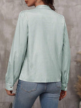 Striped Tie Neck Long Sleeve Blouse - Trendsi - Flyclothing LLC