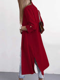 Slit Open Front Roll-Tab Sleeve Trench Coat - Trendsi - Flyclothing LLC