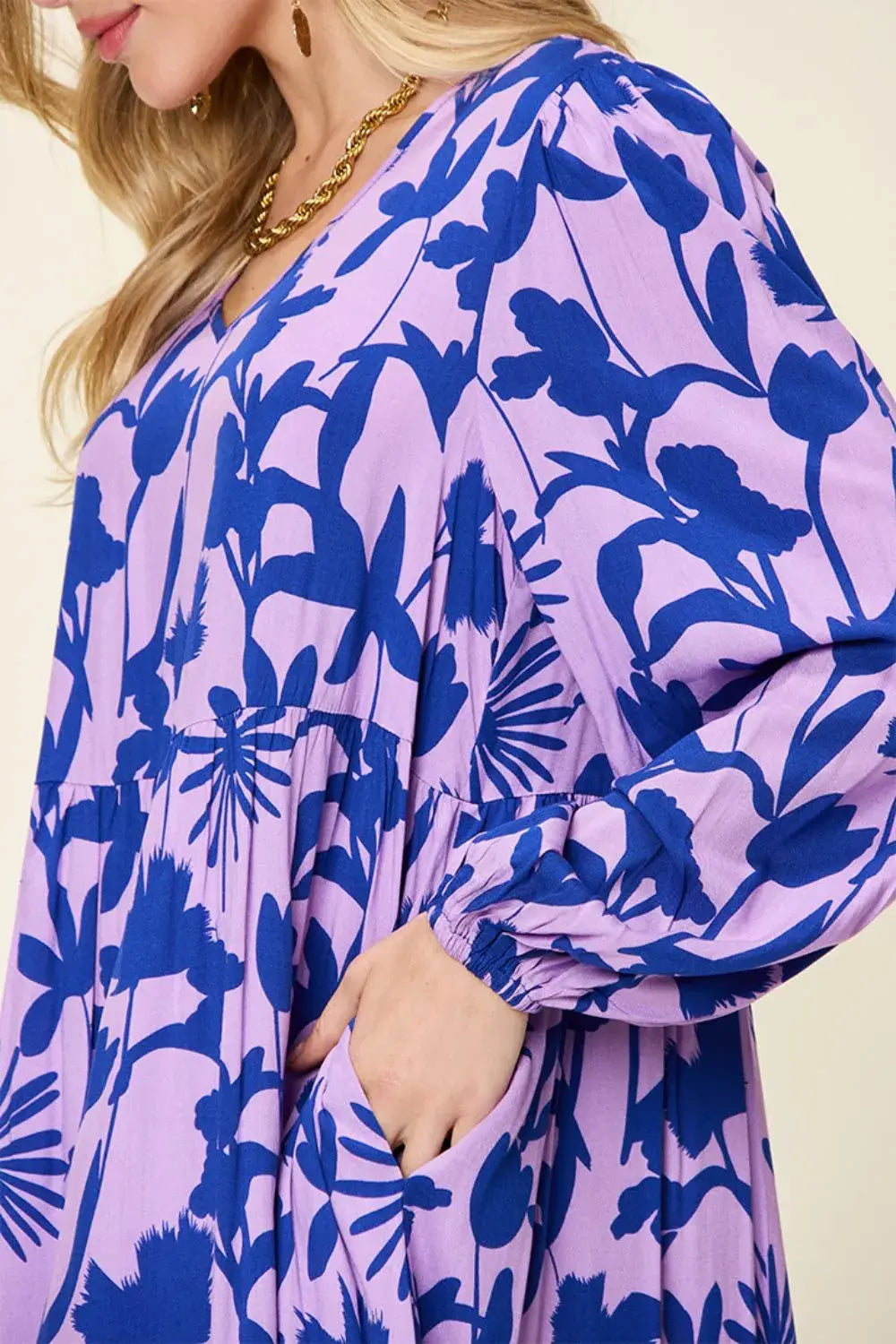 Double Take Full Size Printed Ruffle Hem Dress with Pocket - Trendsi - Flyclothing LLC