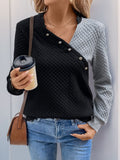Perfee Decorative Button Contrast Long Sleeve Sweatshirt - Trendsi
