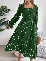 Polka Dot Flounce Sleeve Midi Dress - Trendsi