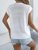 Cable Knit Heart Round Neck Cap Sleeve Knit Top - Trendsi - Flyclothing LLC