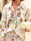 Printed Long Sleeve Shirt and Pants Set - Trendsi