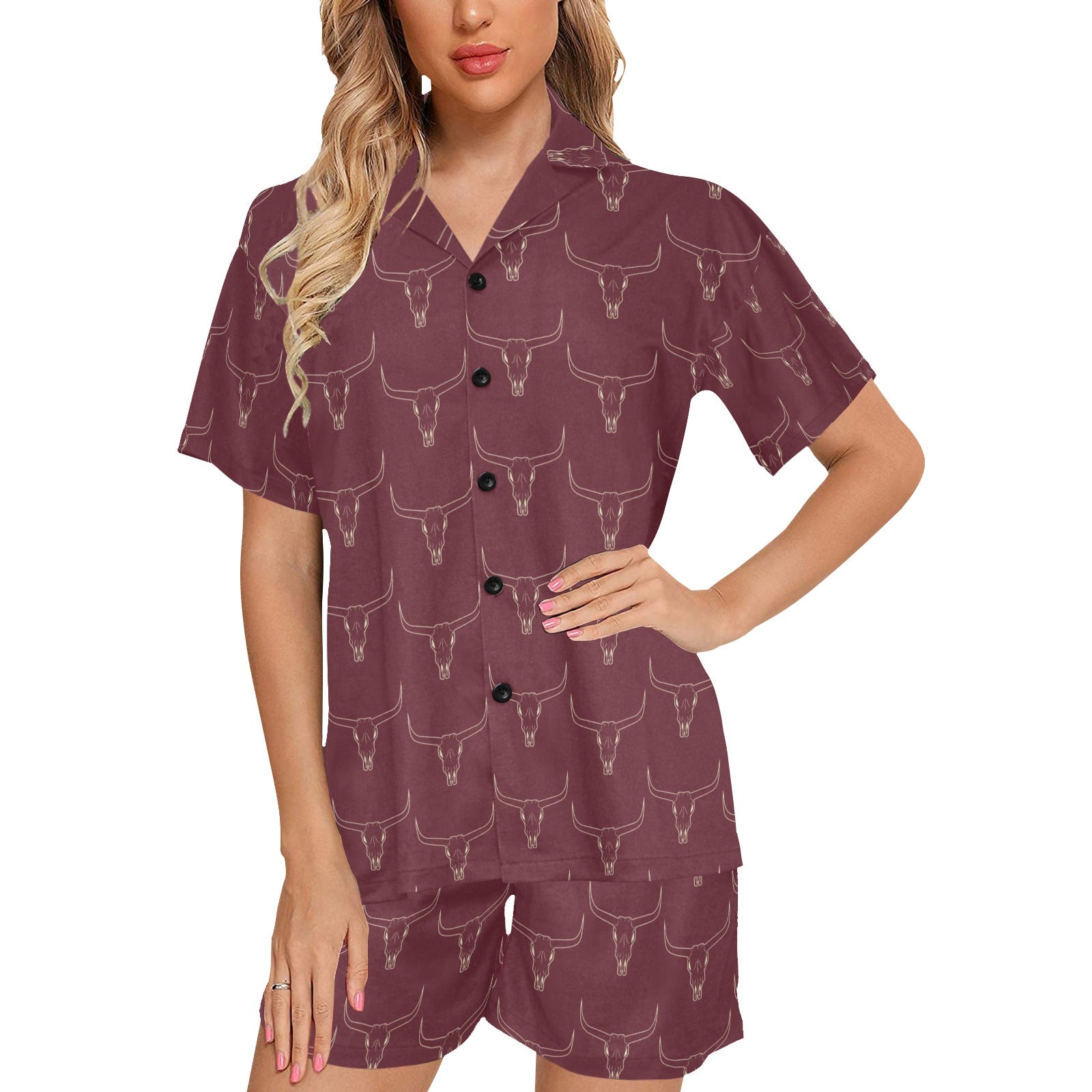 Baha Ranch Burgandy Longhorn Women's Western Pajama Set