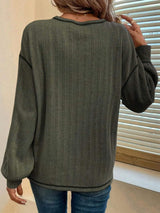Mandy Contrast Stitching Round Neck Long Sleeve T-Shirt - Trendsi - Flyclothing LLC