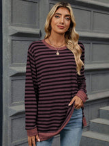 Striped Round Neck Long Sleeve T-Shirt - Trendsi - Flyclothing LLC