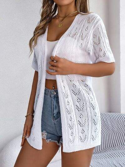 Openwork Open Front Half Sleeve Cardigan - Trendsi - Flyclothing LLC