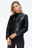 Snobbish Faux Leather Zip Up Drawstring Hooded Jacket - Trendsi - Flyclothing LLC