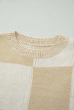 Checkered Round Neck Drop Shoulder Sweater - Trendsi - Flyclothing LLC