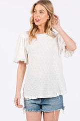 Ces Femme Textured Puff Sleeve Top - Trendsi - Flyclothing LLC