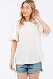 Ces Femme Textured Puff Sleeve Top - Trendsi - Flyclothing LLC