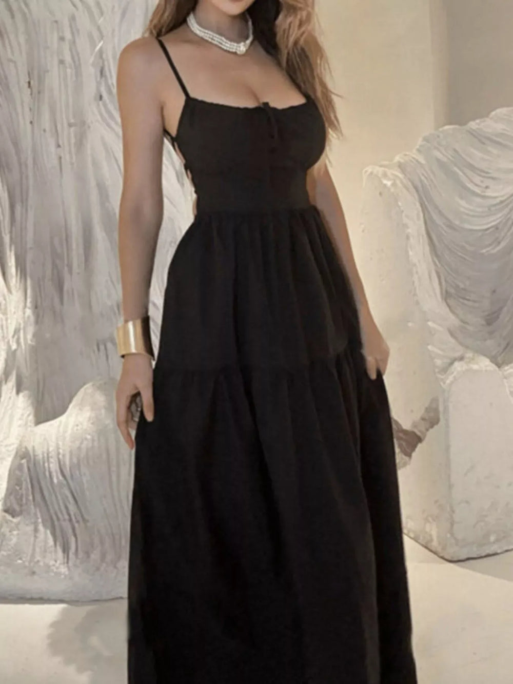 Lace Up Back Maxi Cami Dress - Trendsi - Flyclothing LLC