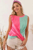 BiBi Slub Terry Color Block Twisted Top - Trendsi - Flyclothing LLC