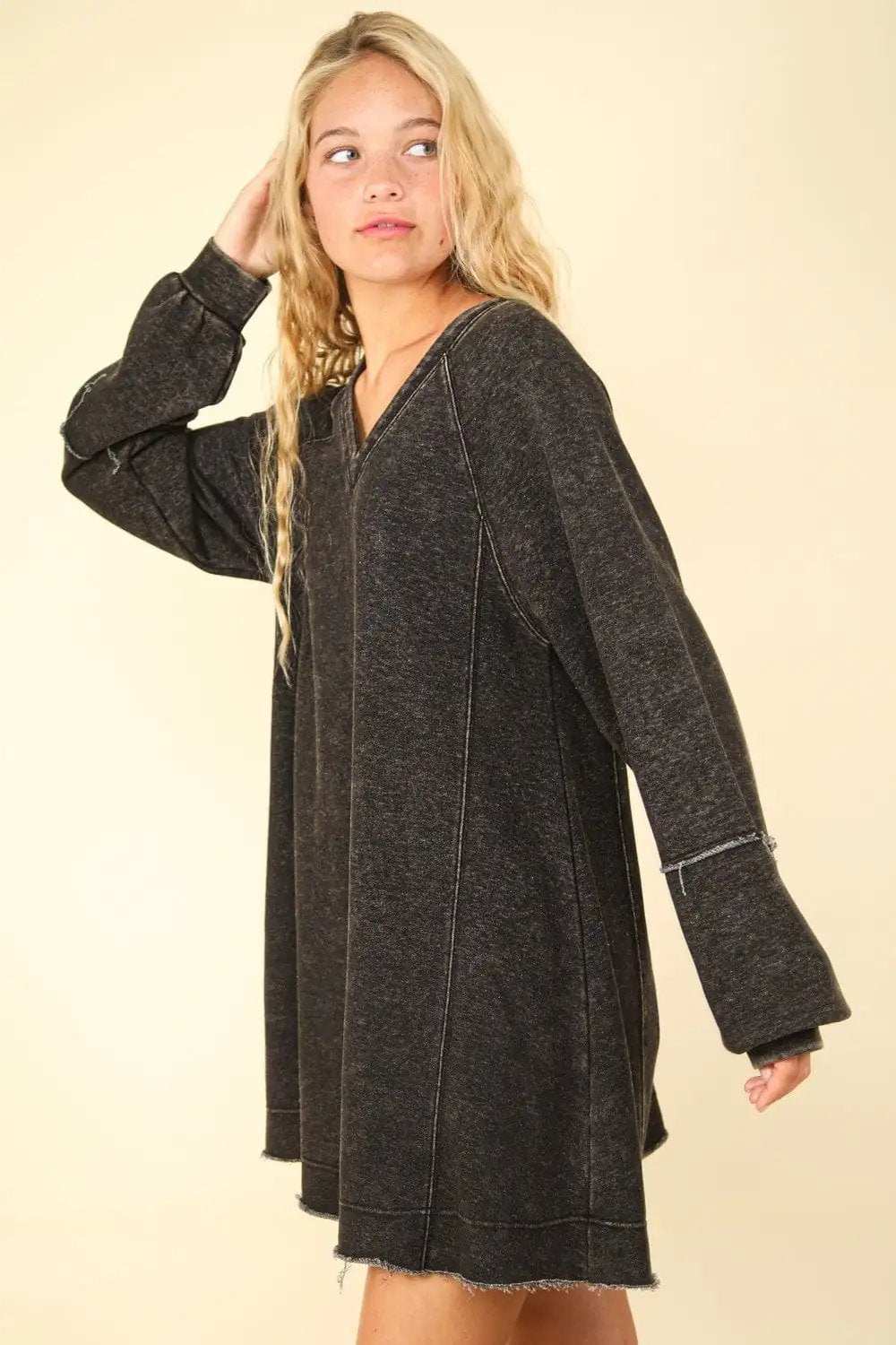 VERY J Mineral Washed Oversized A-Line Mini Dress - Trendsi - Flyclothing LLC