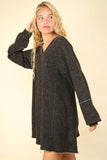 VERY J Mineral Washed Oversized A-Line Mini Dress - Trendsi