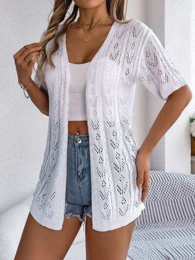 Openwork Open Front Half Sleeve Cardigan - Trendsi - Flyclothing LLC