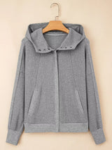 Waffle Splicing Zip Up Front Button Hooded Jacket - Trendsi - Flyclothing LLC