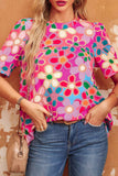 Tied Printed Round Neck Half Sleeve Blouse - Trendsi - Flyclothing LLC