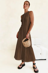 Contrast Stitching Maxi Tank Dress - Trendsi - Flyclothing LLC